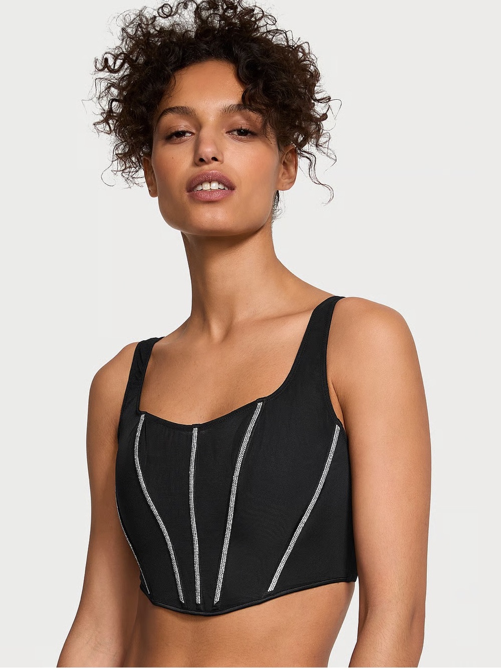 Victoria's Secret Black Sparkly Corset Top with Rhinestone Accents